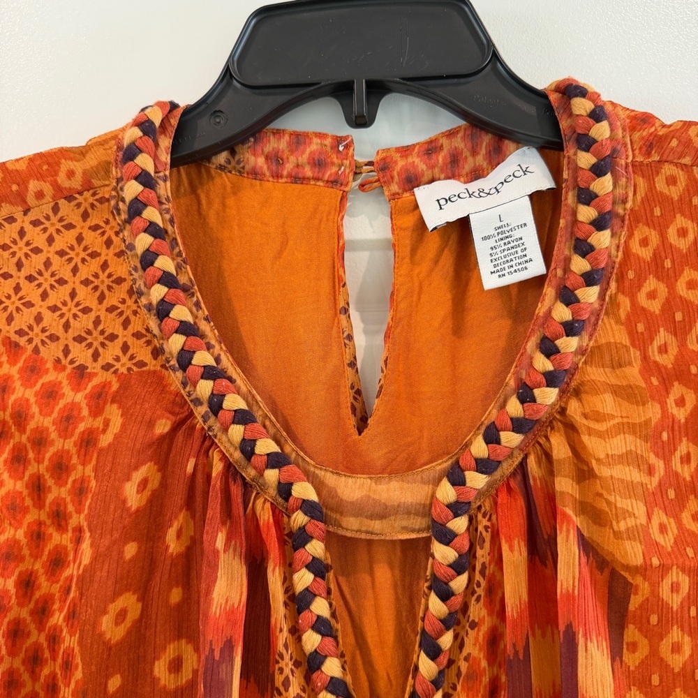 Peck&Peck Rust Orange Tunic Tank Top Sleeveless Tassel Bead Braided Neck sz L - Picture 6 of 12